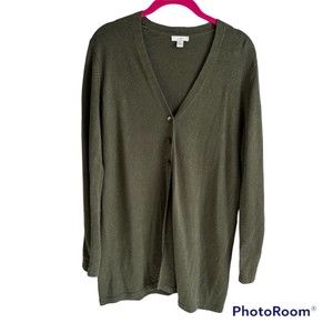 J.JILL  Moss Green Linen Blend Ladies Button Up Casual Career Cardigan, S